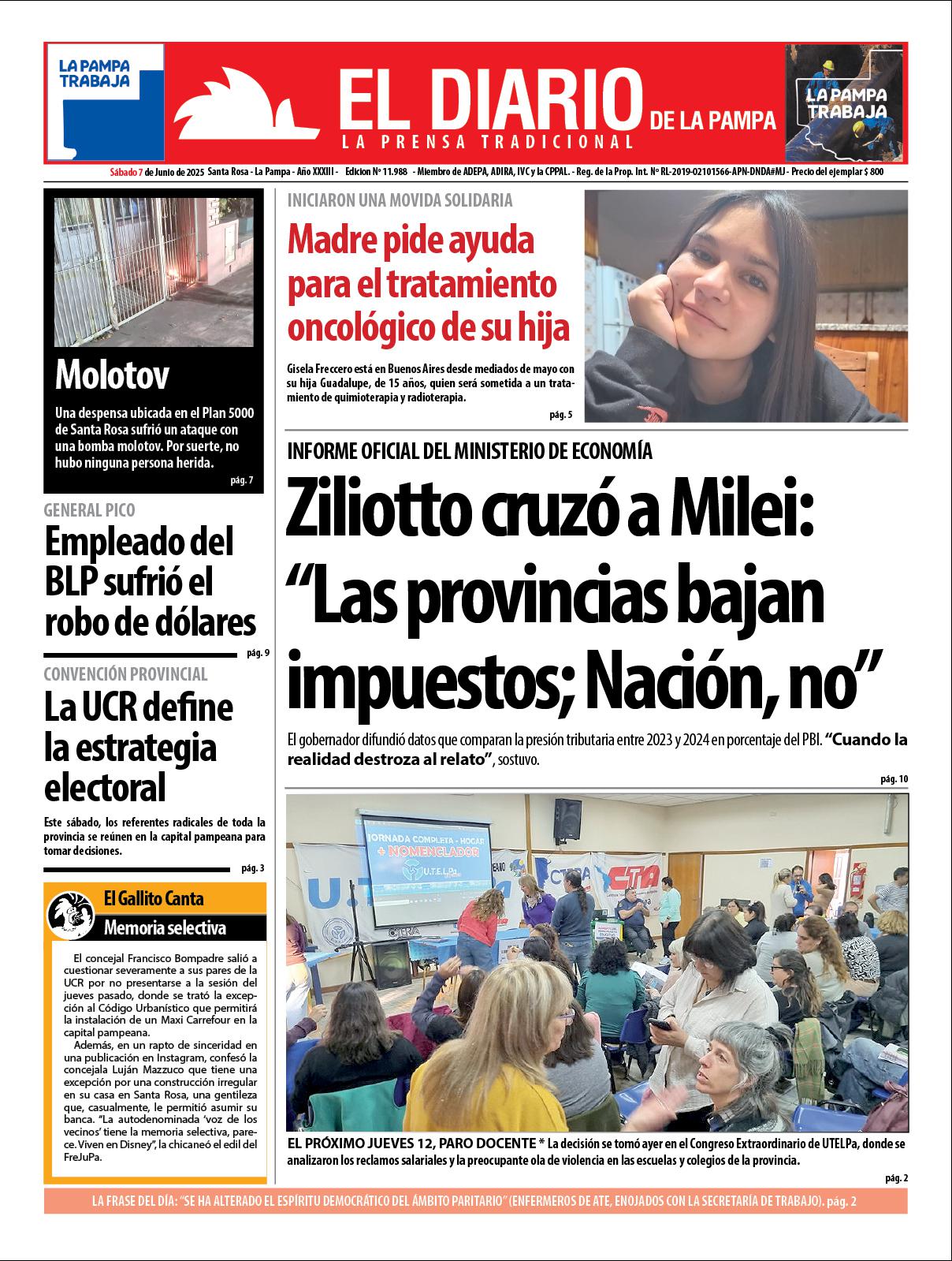 Tapa de El Diario en papel  saacutebado 07 de junio de 2025